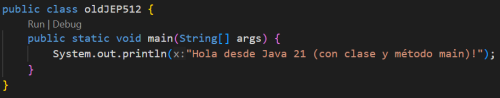 Método main básico en Java 21
