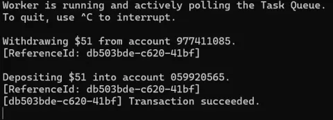 Resultado obtenido tras habilitar un Worker que procese las actividades del Workflow en TransferApp.java