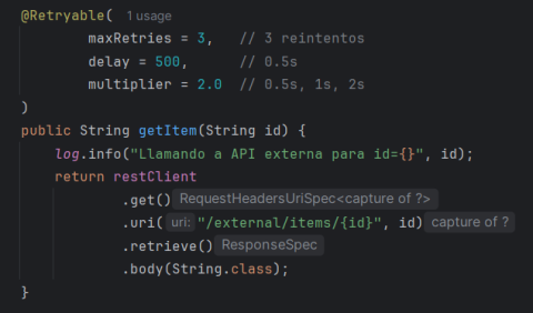 Método con resiliencia apring boot