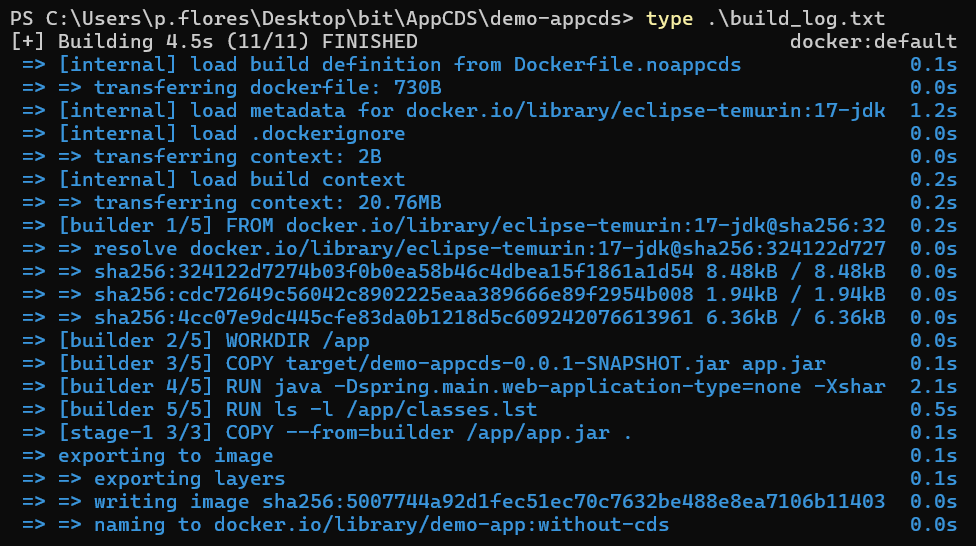 docker build-f Dockerfile.noappcds-t demo-app:without-cds